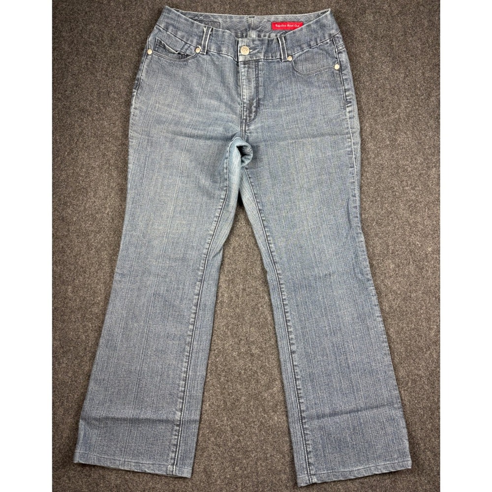 Seven7 Regular Boot Cut Jeans Size 14 Medium Wash Rhinestone Stretch Denim
